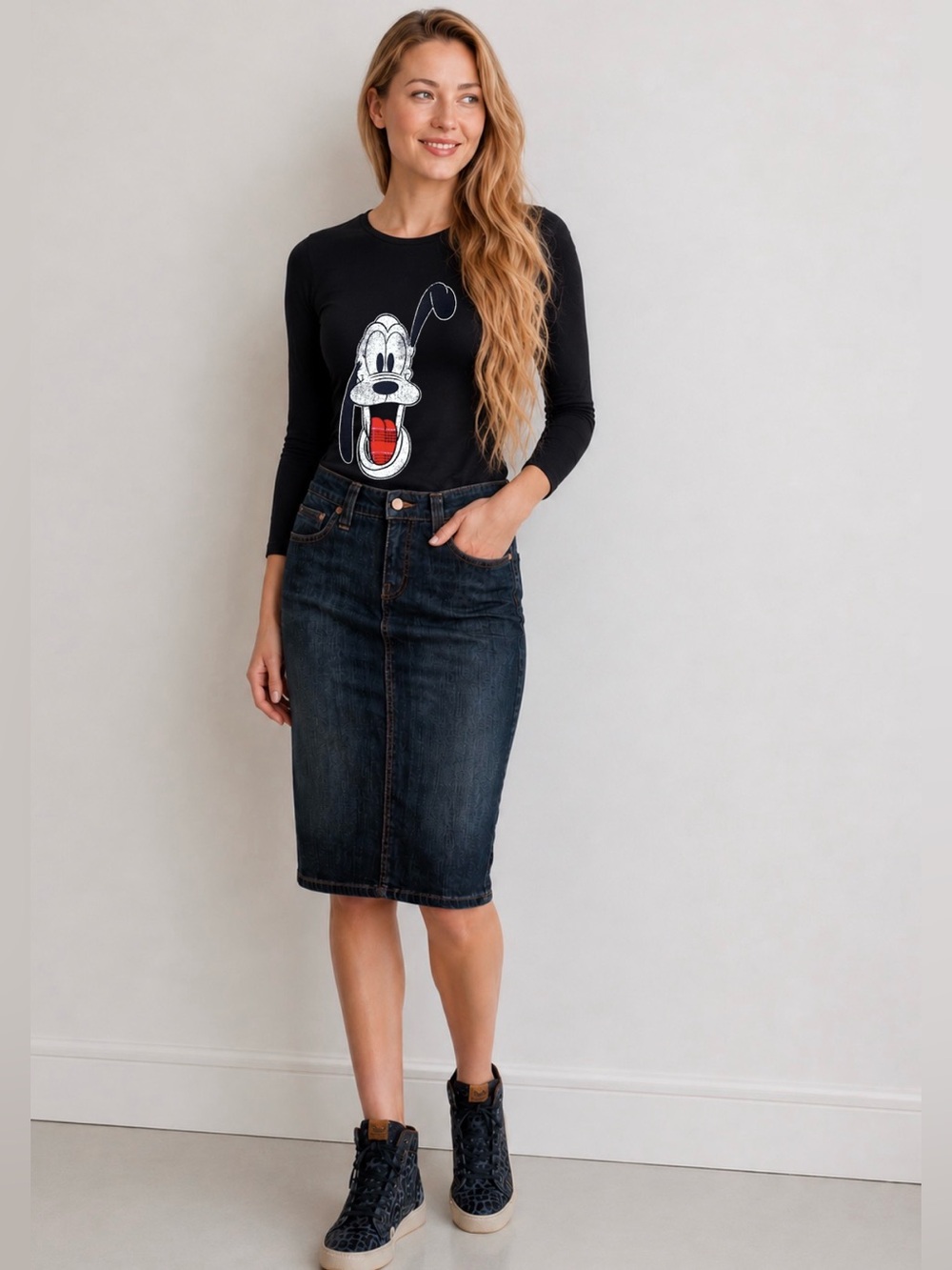 Pure Color Boutique Denim Midi Skirt NWT Dark Wash Jean Skirt Vogue - Picture 15 of 15